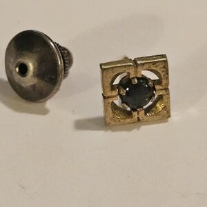 Antique Gold Toned Square Tie Pin Tack With Black Stone Minimalist